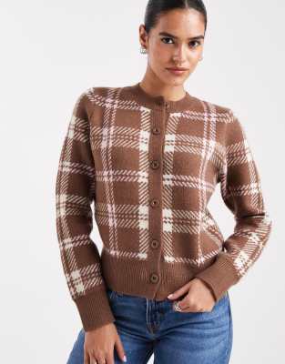 ASOS DESIGN - Figurbetonte Strickjacke in schokobraun kariert-Brown