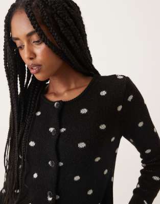 ASOS DESIGN - Figurbetonte Strickjacke in Schwarzweiß mit Punktemuster