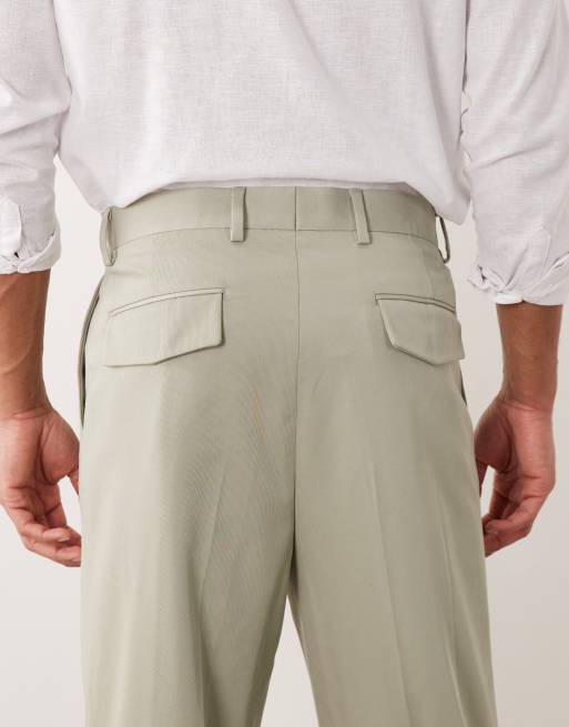 ASOS DESIGN – Figurbetonte Twill-Hose in Salbeigrün mit Karottenschnitt und Umschlag, 5 von 5