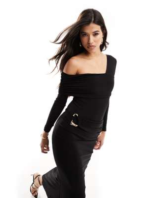 ASOS DESIGN - Figurbetonter Body in Schwarz mit asymmetrischem Carmen-Ausschnitt