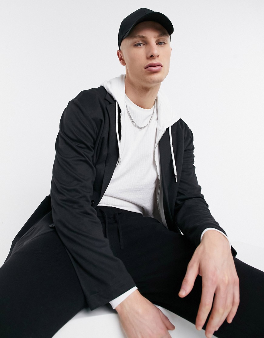 asos design -  – Figurbetonter Jersey-Blazer mit abfallender Schulterpartie in Schwarz-Grau