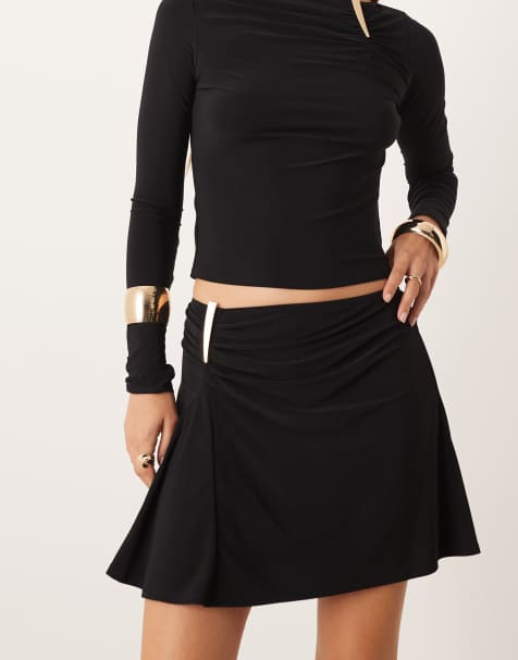 ASOS DESIGN – Figurbetonter Minirock in Schwarz mit gerafftem Besatz, Kombiteil - view 1