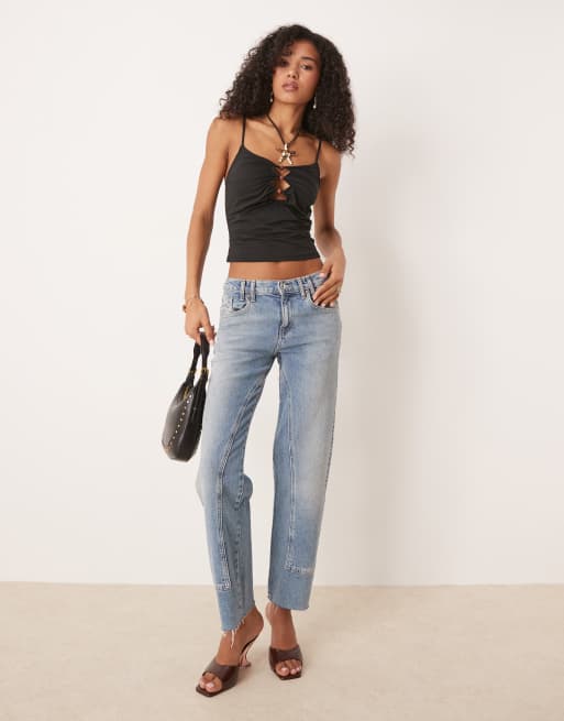 ASOS DESIGN – Figurbetontes, gerafftes Camisole in Schwarz mit Zierausschnitt und Perlendetail, 4 von 4