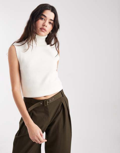 ASOS DESIGN – Figurbetontes, hochgeschlossenes und schweres Trägertop in Creme - view 1