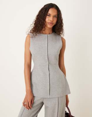 ASOS DESIGN - Figurbetontes Korsettoberteil aus neoprenartigem Stoff in grau meliert mit Ziernähten, Kombiteil