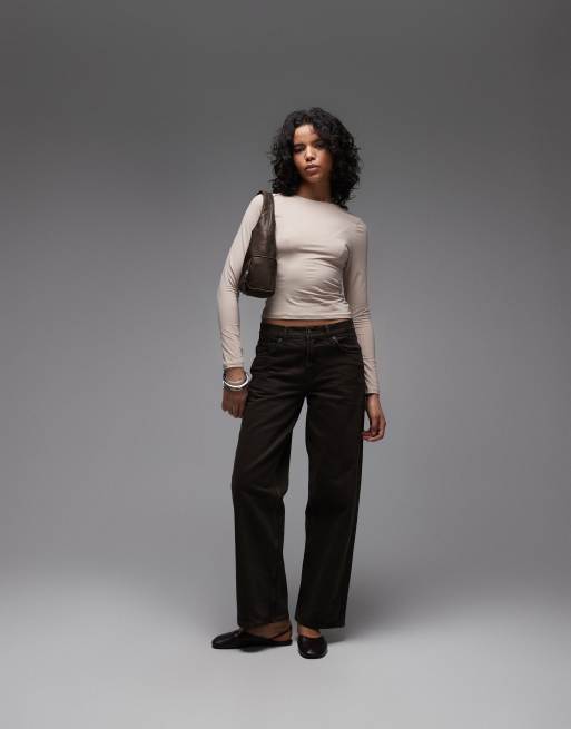 ASOS DESIGN – Figurbetontes, langärmliges Oberteil aus Polyamid in Steinbeige, 2 von 4