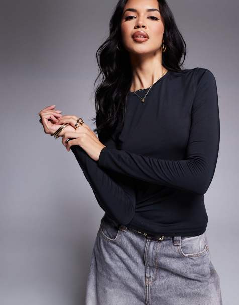 ASOS DESIGN – Figurbetontes, langärmliges Oberteil in Schwarz - view 1