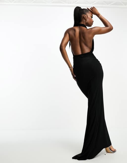ASOS DESIGN – Figurbetontes Maxikleid in Schwarz mit sehr tiefem Wasserfallausschnitt, 2 von 4