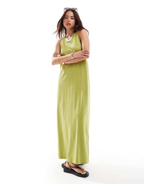 ASOS DESIGN – Figurbetontes Midikleid in Grün mit verdrehter Rückseite - view 1