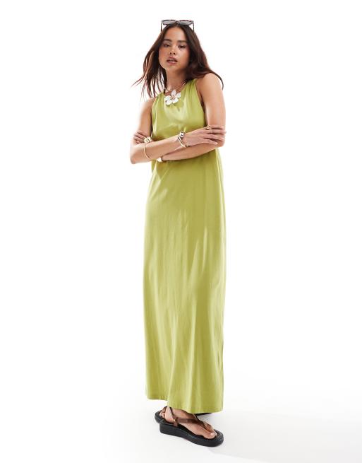 ASOS DESIGN – Figurbetontes Midikleid in Grün mit verdrehter Rückseite