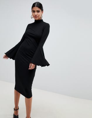 Figurbetontes Midikleid Damen – 3/4-Ärmel, Aus Polyester-Spandex, Elegant Für Kirche, Arbeit & Feiern