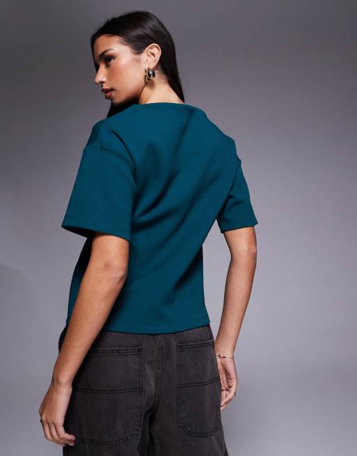 ASOS DESIGN – Figurbetontes Oberteil in Petrol mit U-Boot-Ausschnitt und halblangen Ärmeln, 4 von 4