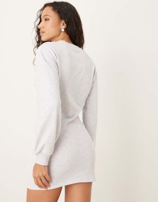 ASOS DESIGN – Figurbetontes Sweatshirt-Minikleid in Grau meliert, 3 von 4