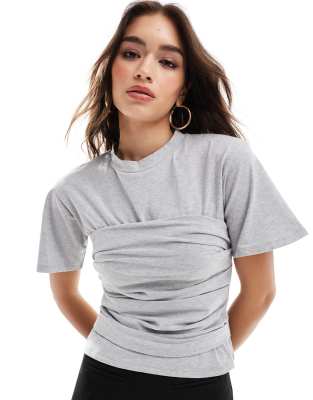 ASOS Design - Figurbetontes T-Shirt in meliertem Grau mit Taillendetail