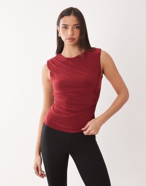 ASOS DESIGN – Figurbetontes Tanktop in Beerenrot mit Schulterpolstern - view 1