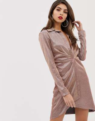 ASOS DESIGN – Figurbetontes, verführerisches Glitzer-Hemdkleid mit  Drapierung | ASOS