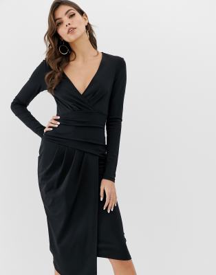 midi wrap bodycon dress