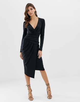 wrap midi bodycon dress