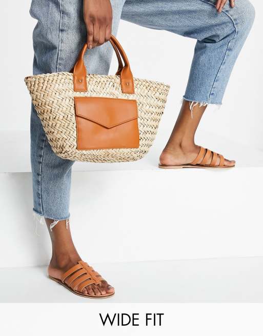 ASOS DESIGN - Figured - Sabot stile pescatore in pelle color cuoio a pianta larga