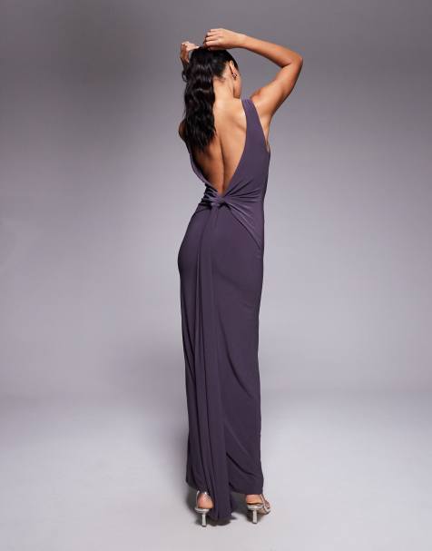 ASOS DESIGN – Figurformendes, drapiertes Maxikleid in Grau mit geknoteter Rückseite - view 1