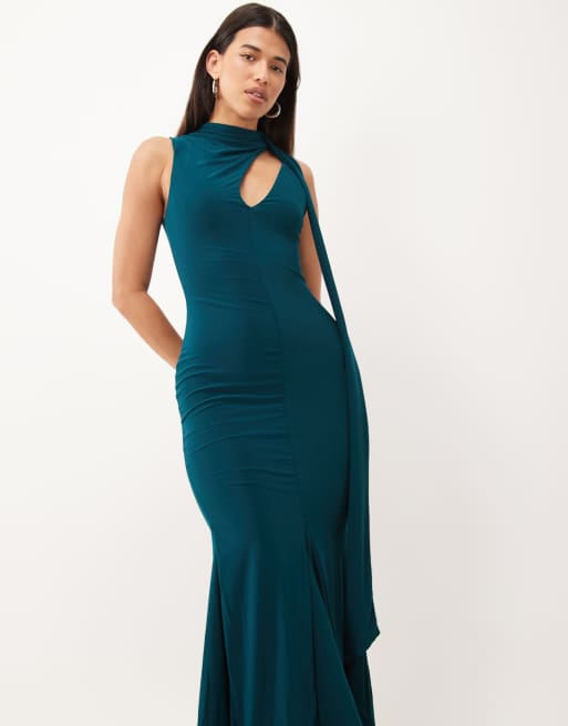 ASOS DESIGN figurformendes Maxikleid mit Schal-Detail in Petrol, 2 von 4