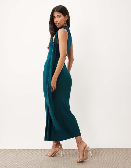 ASOS DESIGN figurformendes Maxikleid mit Schal-Detail in Petrol, 4 von 4