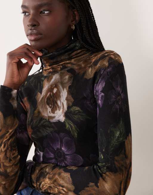 ASOS DESIGN figurnära stickad polotröja med suddigt blommönster, 4 av 4