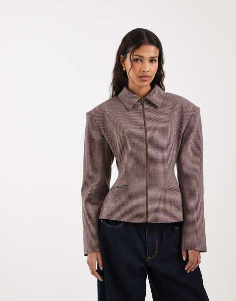 ASOS DESIGN figursydd kavaj med dragkedja och markerad midja i mikrorutigt - view 1