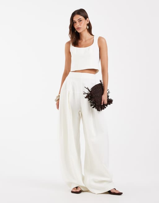 ASOS DESIGN – Gräddvitt, figursytt set med crop top och byxor med snatch-midja, 3 av 3