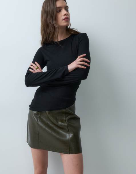 ASOS DESIGN figursydd minitulpankjol i olivgrönt krokodilmönster - view 1