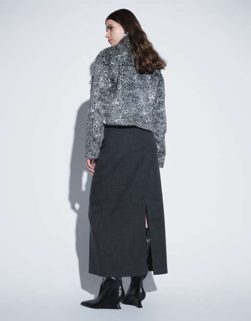 ASOS DESIGN figursydd pennkjol med slät midja i grå ulllook med struktur, 2 av 5