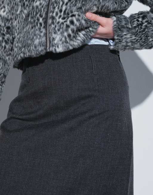 ASOS DESIGN figursydd pennkjol med slät midja i grå ulllook med struktur, 4 av 5