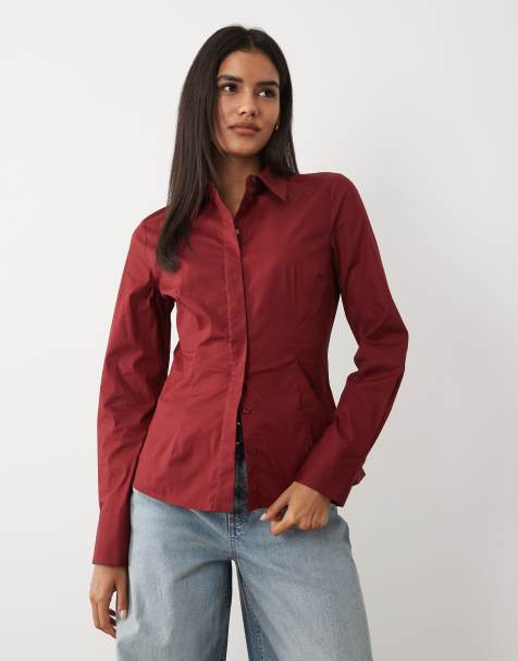 ASOS DESIGN figursydd skjorta i burgundy - view 1