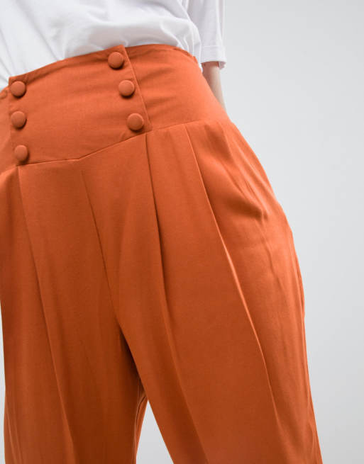 ASOS DESIGN – Figursydda avsmalnande byxor med hög midja och knappdetalj, 3 av 4