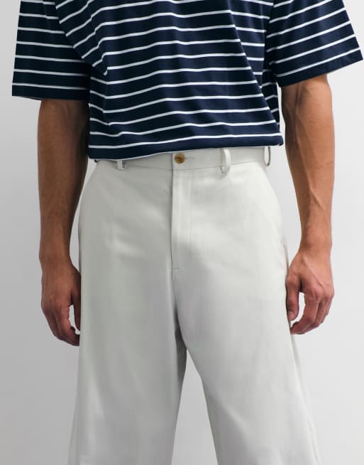 ASOS DESIGN figursydda barrel-leg-byxor i ecru, kraftig bomull, 2 av 5