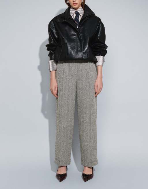 ASOS DESIGN figursydda byxor i ulllook med barrel-ben i monoherringbone, 2 av 7