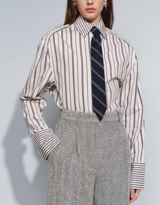 ASOS DESIGN figursydda byxor i ulllook med barrel-ben i monoherringbone, 5 av 7