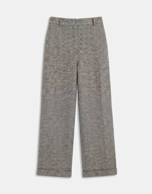 ASOS DESIGN figursydda byxor i ulllook med barrel-ben i monoherringbone, 6 av 7