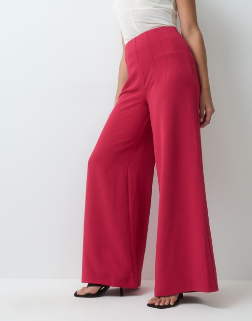 ASOS DESIGN figursydda palazzobyxor med hög midja och korsettdetalj i hallonröd, 2 av 5