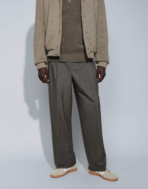 ASOS DESIGN figursydda vida byxor med dubbla veck i brun mikroruta - view 1