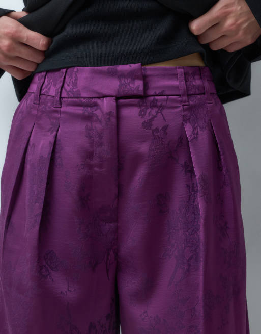 ASOS DESIGN figursydda vida byxor med veckdetalj i lila jacquard, 5 av 5