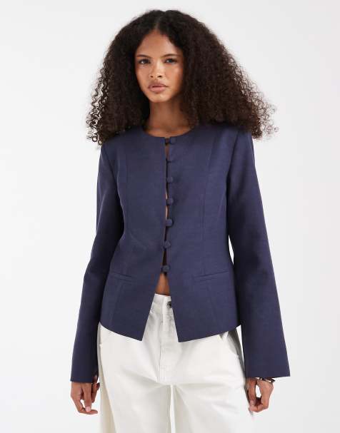 ASOS DESIGN - Figursyet blazer med knapper i hør - view 1