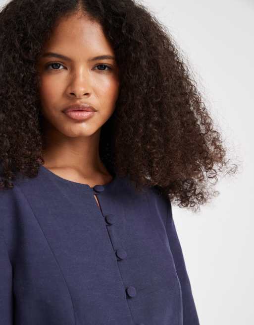 ASOS DESIGN - Figursyet blazer med knapper i hør, 2 af 4