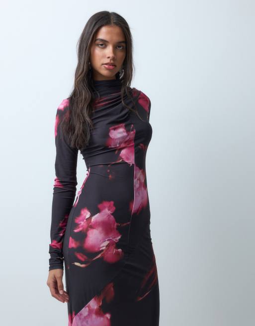 ASOS DESIGN figursyet langærmet maxikjole med høj hals og tørklædedetalje i blomsterprint, 5 af 5