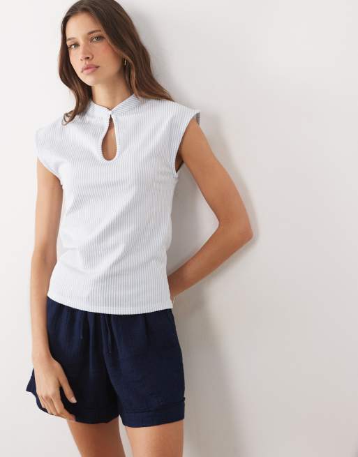 ASOS DESIGN - Figursyet top i bæk-og-bølge-stof med ståkrave og striber - Del af sæt, 2 af 3