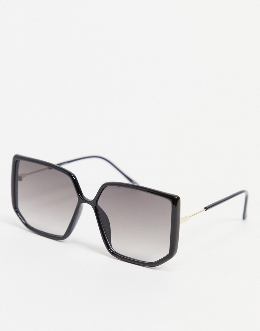ASOS DESIGN - Fijne jaren 70 oversized zonnebril in glanzend zwart