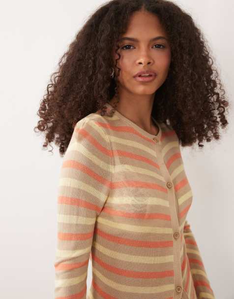 ASOS DESIGN - Fijngebreid doorschijnend vest met oranje strepen - view 1