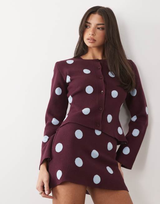 ASOS DESIGN - Fijngebreide minirok met stippen in pruimkleur, deel van co-ord set, 3 van 3