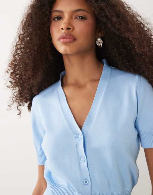ASOS DESIGN - Fijngebreid vest met V-hals in blauw, 3 van 4