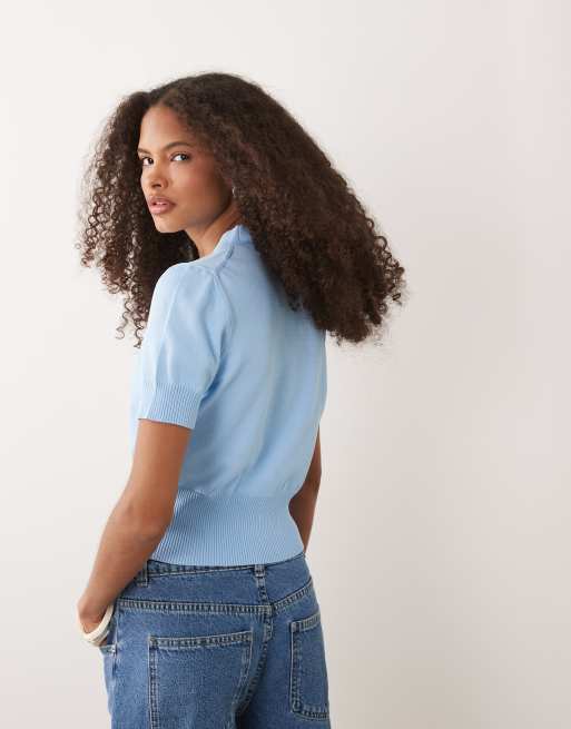 ASOS DESIGN - Fijngebreid vest met V-hals in blauw, 4 van 4